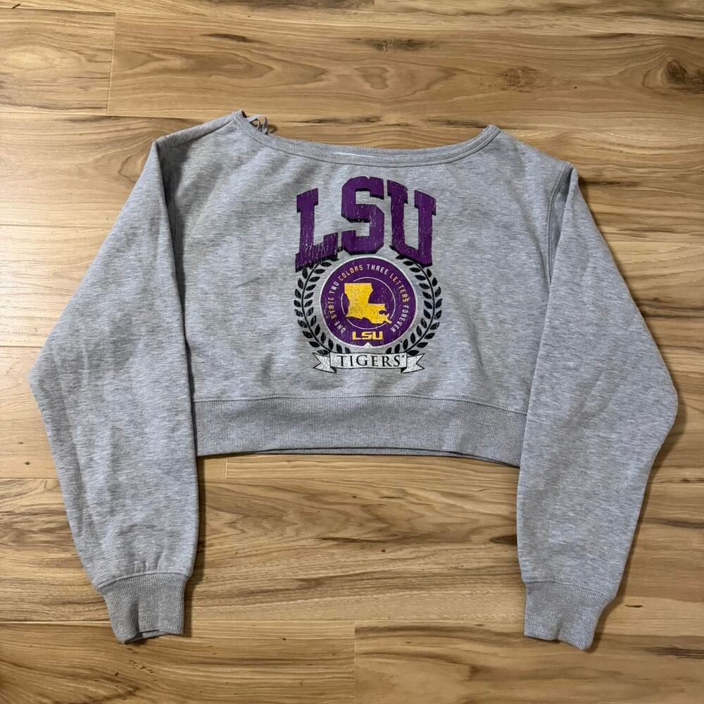 LSU Tigers grey cropped crewneck sweatshirt College Sports Size Small